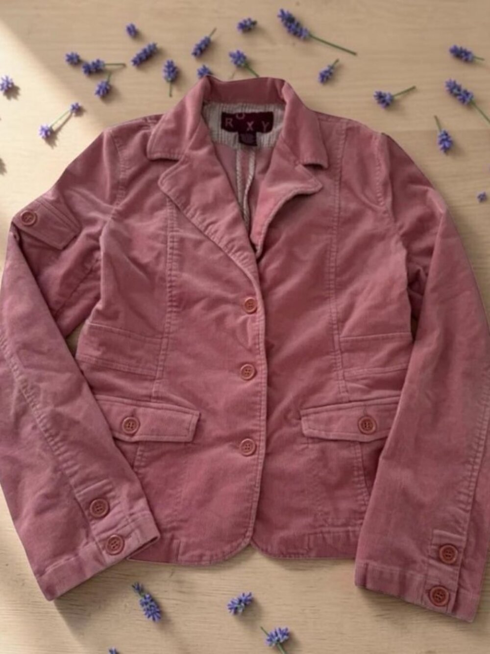 Y2K Roxy Pink‎ Corduroy Blazer Jacket Women's Large 3 Button